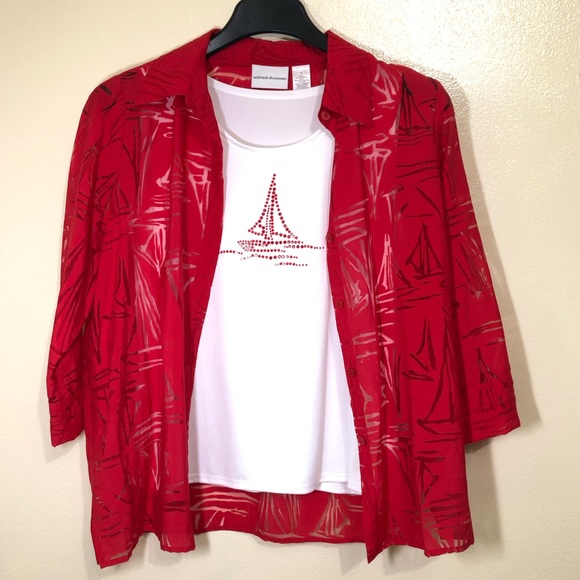 Alfred Dunner Jackets & Blazers - Rhinestone Sailboat 2 for 1 Tank Top & Jacket Set